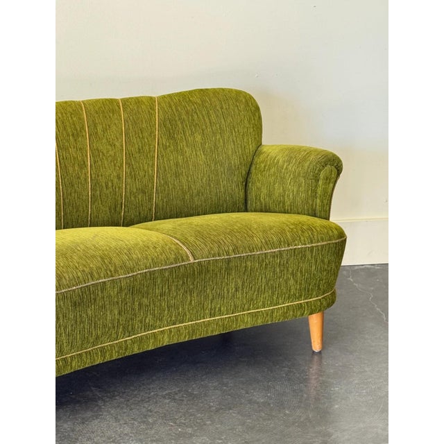 Mid-Century Modern 1950s Swedish Sofa in Green Striped Chenille Style of Carl Johan Boman For Sale - Image 3 of 6