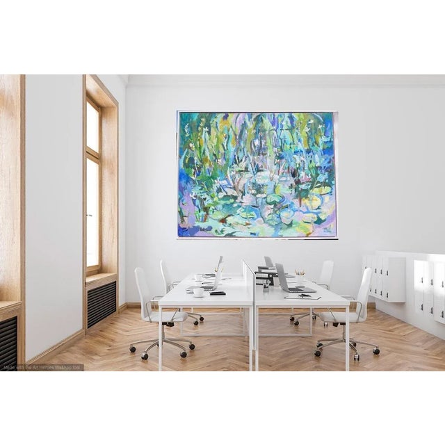"Monet Lily Pond " Monumental Landscape Oil Painting For Sale - Image 4 of 9