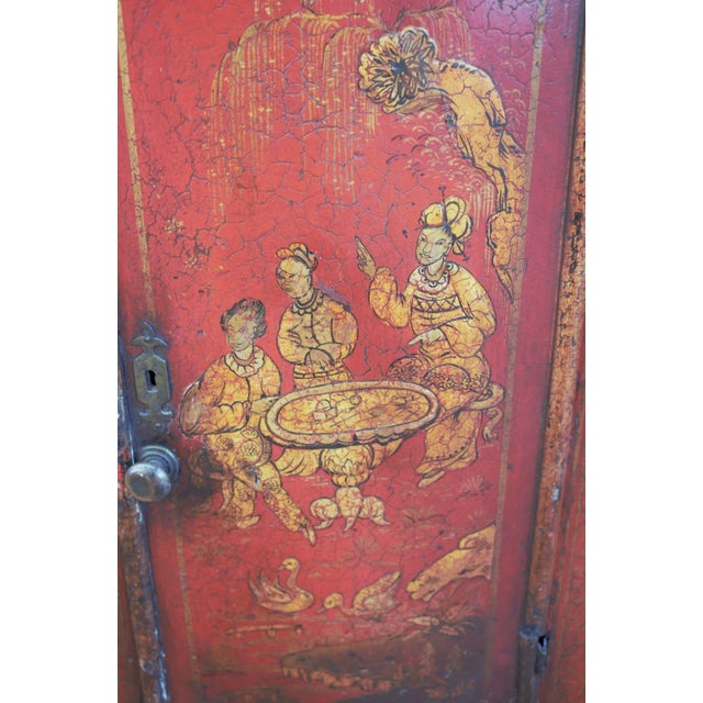 Vintage Asian Hand Painted Red Storage Cabinet For Sale - Image 9 of 11