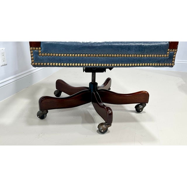 Hancock & Moore Blue Leather Swivel Desk Chair With Nailhead Trim For Sale - Image 9 of 11