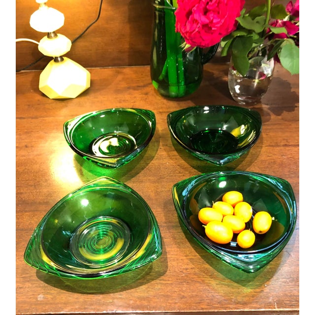 Vintage Emerald Green Glass Snack Bowls, Set of Four | Chairish