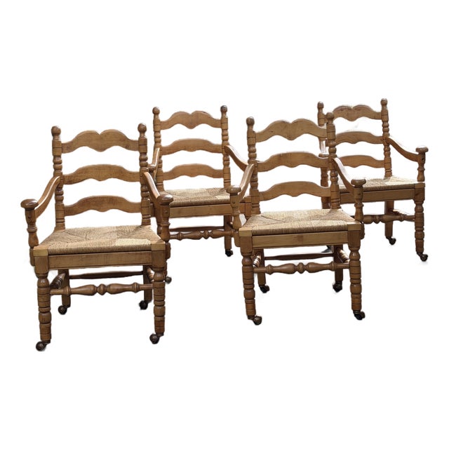 (4) Dutch Beech & Rush Dining Chairs C. 1970s For Sale