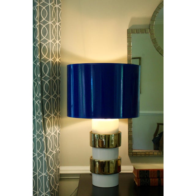 Medium Cobalt Blue Drum Lamp Shade With Gold Lining | Chairish