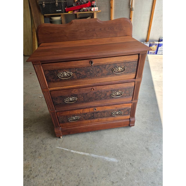 Antique Eastlake Walnut Dresser | Late 19th Century | Professionally Restored | Original Hardware For Sale - Image 11 of 12