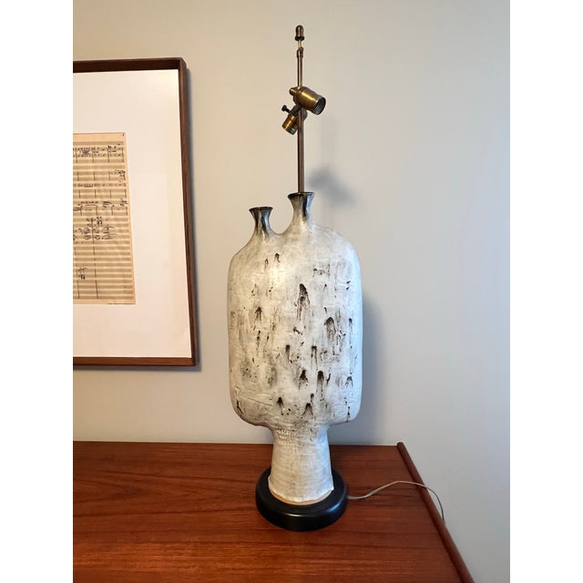 Mid-Century Modern Vintage Monumental 1960s Handmade Mid Century Modern Studio Stoneware Lamp For Sale - Image 3 of 10