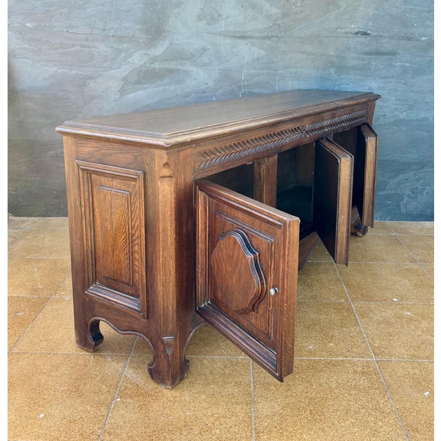 Spanish Renaissance Revival Oak Sideboard with Three Doors, 1930s For Sale - Image 11 of 12