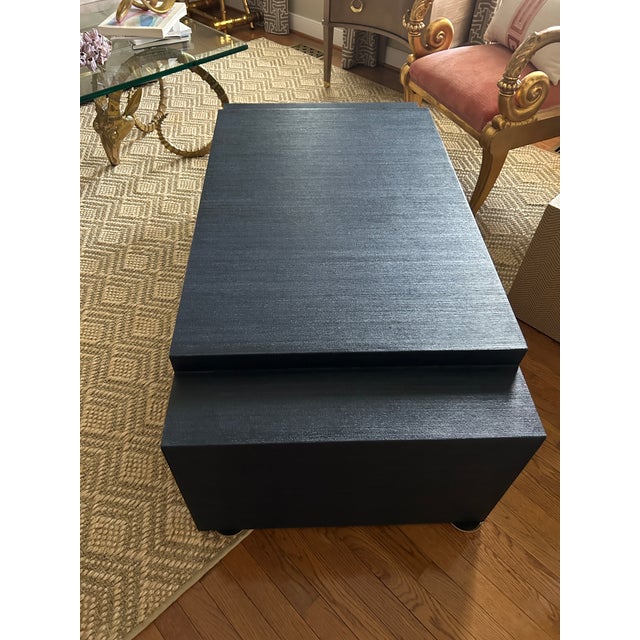 2020s Navy Grasscloth Modern Waterfall Coffee Table For Sale - Image 5 of 6