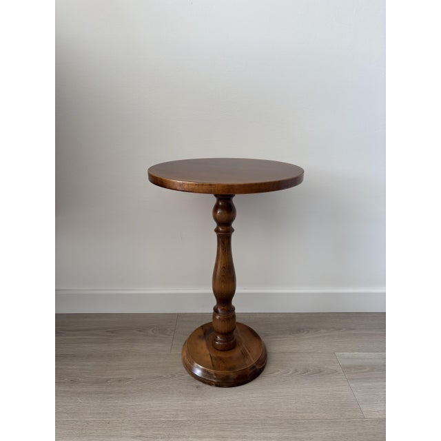 Small Vintage Rustic Round Wooden Side Table with Turned Legs, 1970s For Sale - Image 3 of 8
