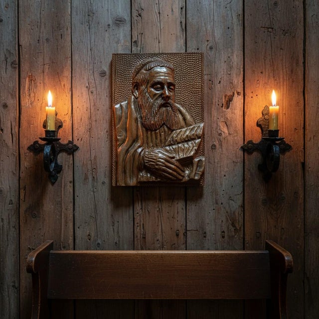 Mid 20th Century Hand Carved Wood Rabbi Torah Wall Plaque Folk Art-Bas Relief-Judaica-Religious For Sale - Image 5 of 11