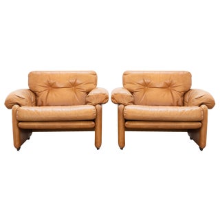 Model Coronado Armchairs with Poufs in Cognac by Tobia & Afra Scarpa for B&B Italia, 1970, Set of 4 For Sale