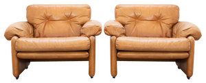 Model Coronado Armchairs with Poufs in Cognac by Tobia & Afra Scarpa for B&B Italia, 1970, Set of 4