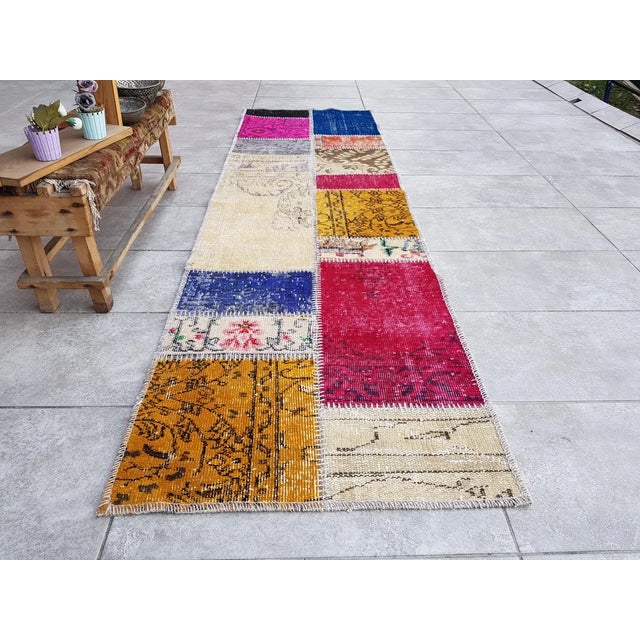 Mid 20th Century Colourful Natural Oushak Runner Rug For Sale - Image 9 of 9