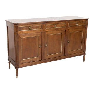 Antique French Louis XVI Style Enfilade Buffet in Solid Cherry With Brass Trim For Sale