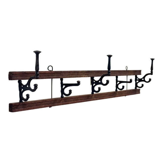 Vintage Collapsible Wood and Cast Iron Wall Hook For Sale