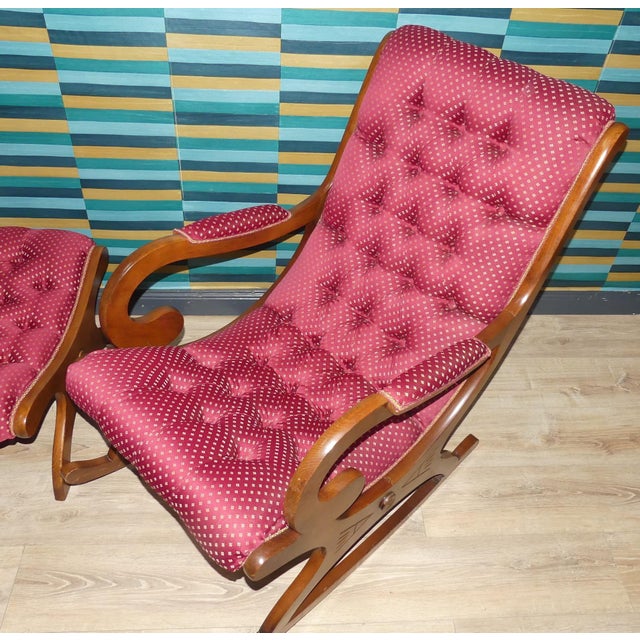 Wood Set of Vintage Lounge Rocking Chair and Ottoman, 1970s For Sale - Image 7 of 10