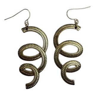 Vintage 1980’s Brass Serpentine Style Earrings, A Pair For Sale
