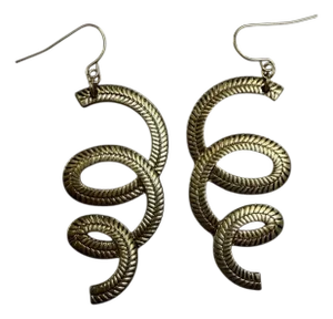 Vintage 1980’s Brass Serpentine Style Earrings, A Pair