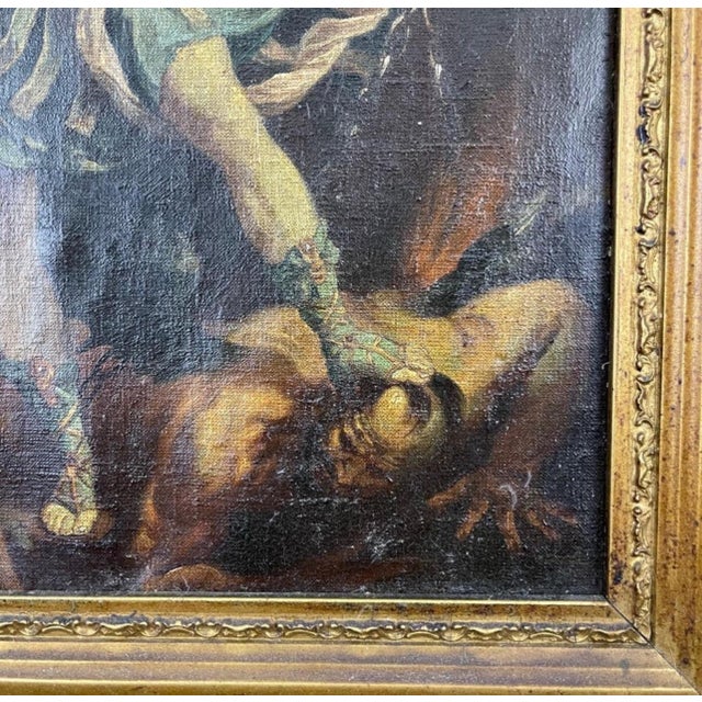 After Guido Reni, "The Archangel Michael Defeating Satan" Oil on Canvas Painting For Sale - Image 9 of 12