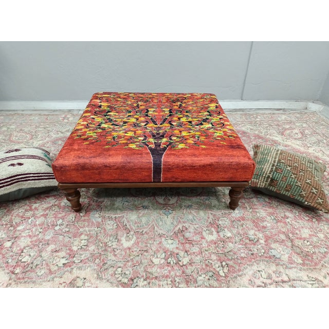 Tree Pattern Rug Upholstered Walnut Coffee Table For Sale - Image 9 of 9