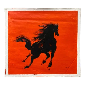 Oil Paint Canvas Art Black Artistic Racing Horse Wall Decor Painting