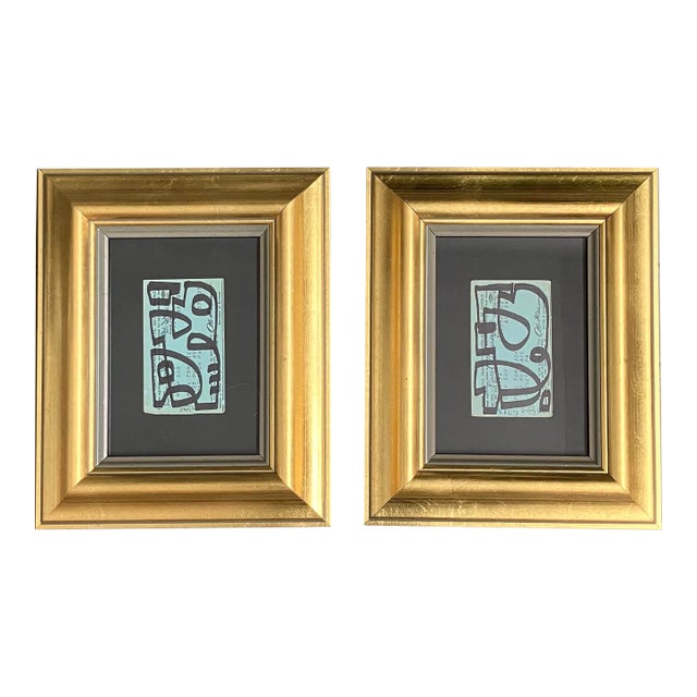 Contemporary Two Original Wayne Cunningham Abstract Marker Drawings on Vintage Registration Cards- Set of Two For Sale
