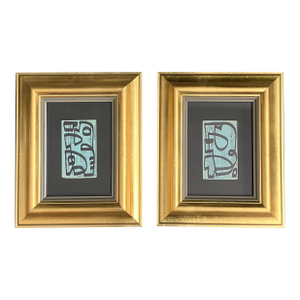 Contemporary Two Original Wayne Cunningham Abstract Marker Drawings on Vintage Registration Cards- Set of Two