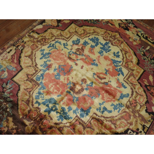 Muave Brown Handwoven Antique Armenian Floral Karabagh Rug Dated 1934 - 4'5" x 5'10" For Sale In New York - Image 6 of 6