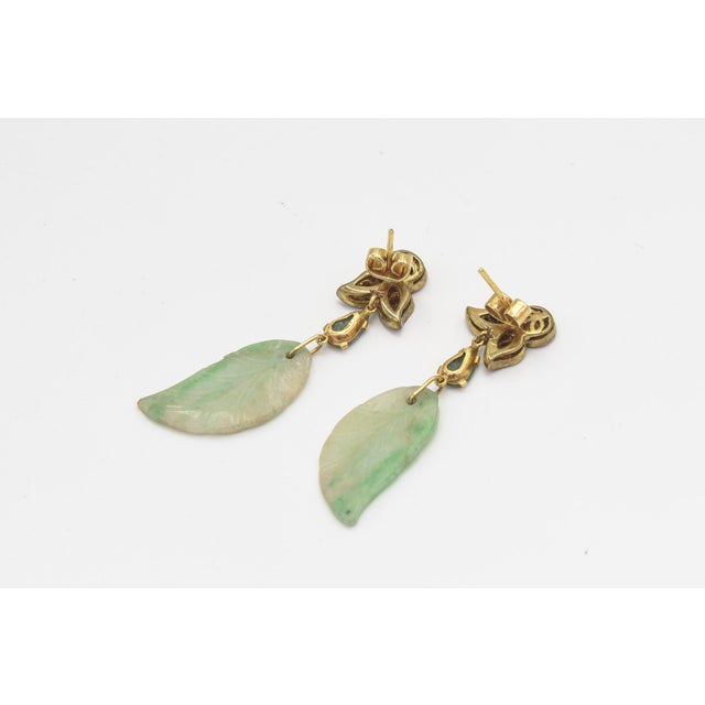 Early 21st Century Jade Leaf Diamond Dangling Drop Earrings - 2 Pieces For Sale - Image 5 of 7