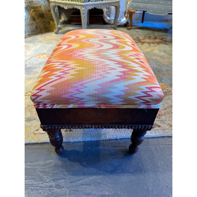 Late 19th Century Antique Mahogany Ottoman With Decorator Fabric For Sale - Image 5 of 6