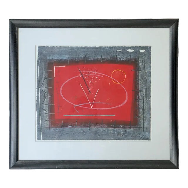 Black and Red Composition, Color Lithograph, 1970s, Framed For Sale
