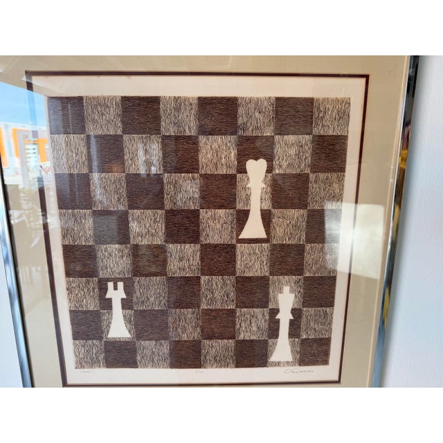 Vintage Modernist “Chess” Signed & Numbered Limited Edition Print in Chrome Aluminum Frame For Sale - Image 11 of 12