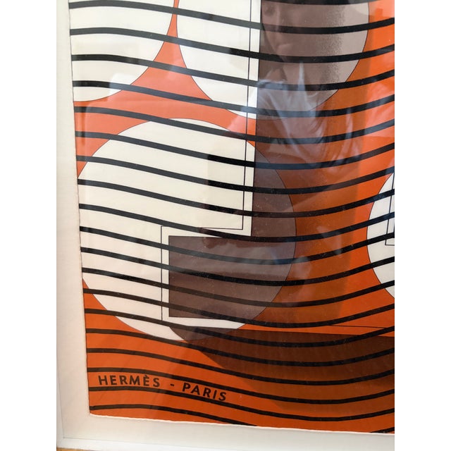 Authentic Vintage Hermes Custom Framed Scarf. Frame inset linen Brass framing H2O CARRE 90 SILK SCARF in orange, black,...
