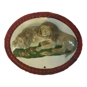 Antique Circa 1800 English Staffordshire George III Pearlware Oval Wall Plaque of Two Recumbent Lions
