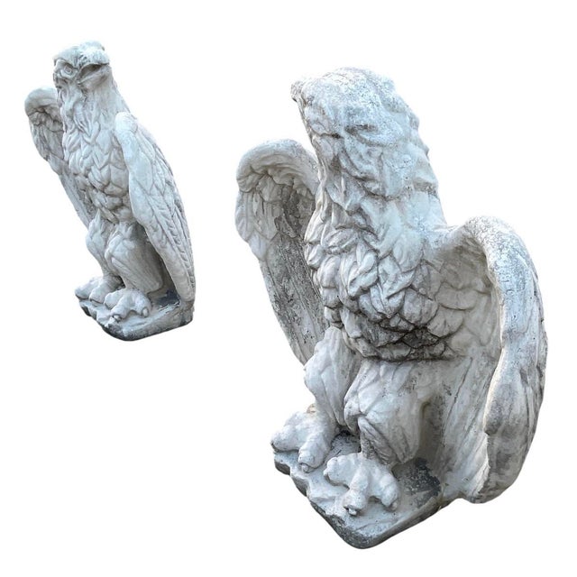 Pair of Vintage Mid-Century Cast Stone Eagle Statues For Sale In West Palm - Image 6 of 12
