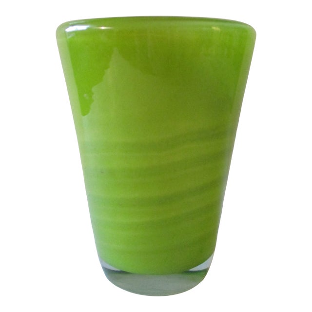 Henry Dean Green Striped Glass Vase | Chairish