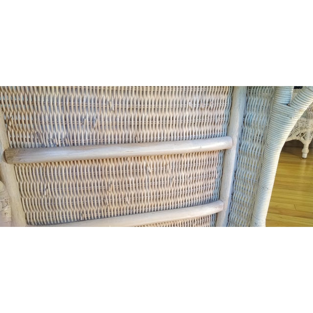Pristine 1980's Phillippine Ratan & Wicker Wingback Chairs & Ottoman - 3 Piece Set For Sale - Image 13 of 18