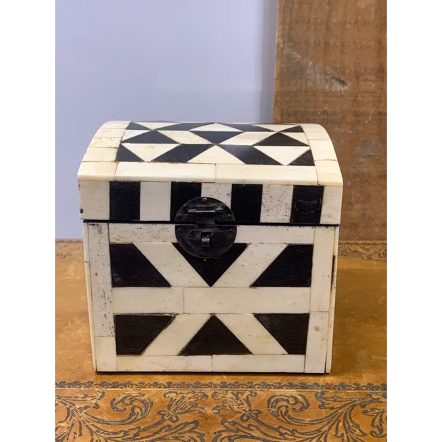 Vintage Tessellated Bone Box with Black & White Geometric Designs