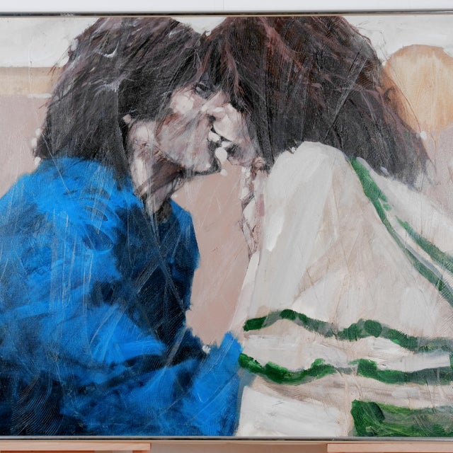 Excellent Condition Original Painting set in a Very Good + Silver Metal Frame Aldo Luongo "Untitled" Lovers Framed...