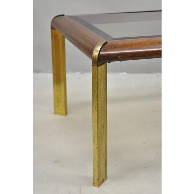 Mid-Century Modern Vintage Lane Mid Century Modern Sculpted Brass Metal Wood Glass Top Coffee Table For Sale - Image 3 of 14