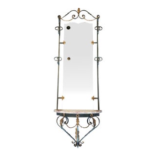 Mid 20th Century Gilt Wrought Iron Floating Console Table/Coat Rack in the Manner of Gilbert Poillerat For Sale