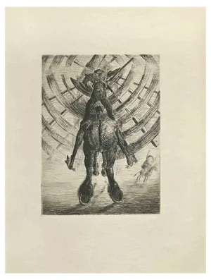 Wladyslaw Jahl, Don Quixote Galloping, Etching, 1951