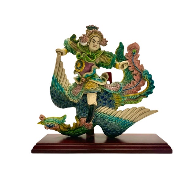Late 20th Century Chinese Warrior on Phoenix Roof Tile Sculpture on Stand, Folk Art, 12.5"h For Sale In Tulsa - Image 6 of 9