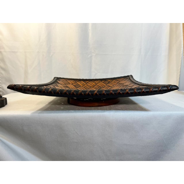Wood Vintage Boho Chic Bamboo and Split Reed Footed Square Basket Tray For Sale - Image 7 of 9