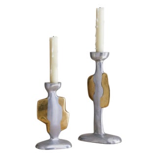 Pair of Spanish Brass Candleholders by David Marshall, 1970s For Sale