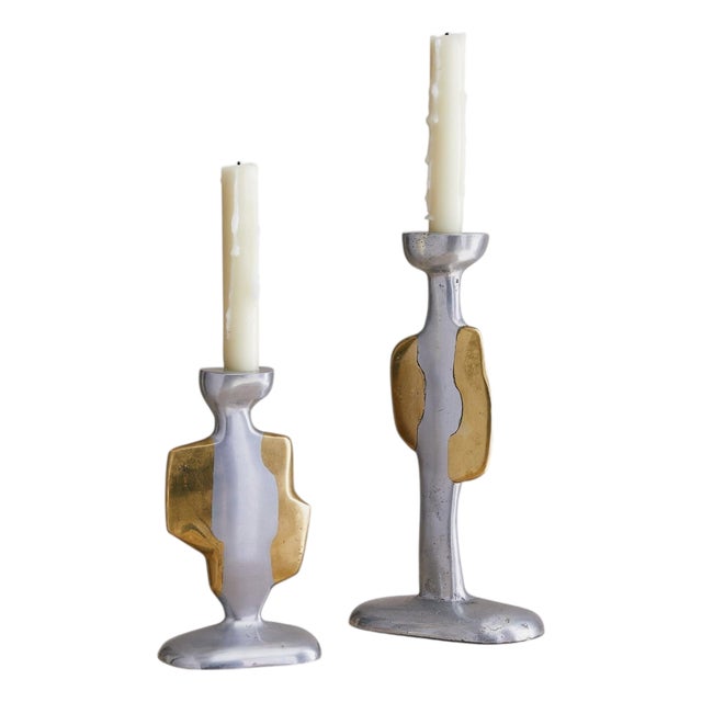 Pair of Spanish Brass Candleholders by David Marshall, 1970s For Sale