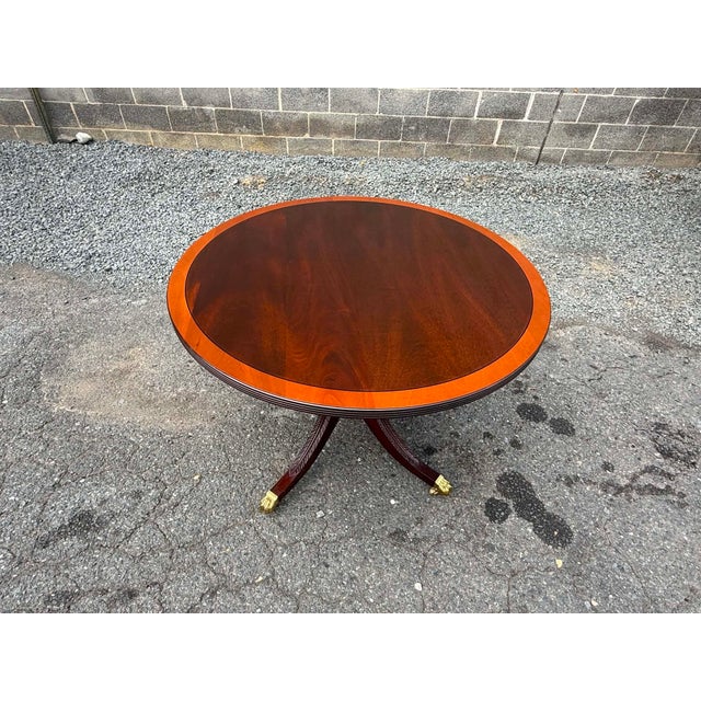 Stickley Georgian Style Inlaid Mahogany Pedestal Base Dining Table or Center Table For Sale - Image 15 of 18