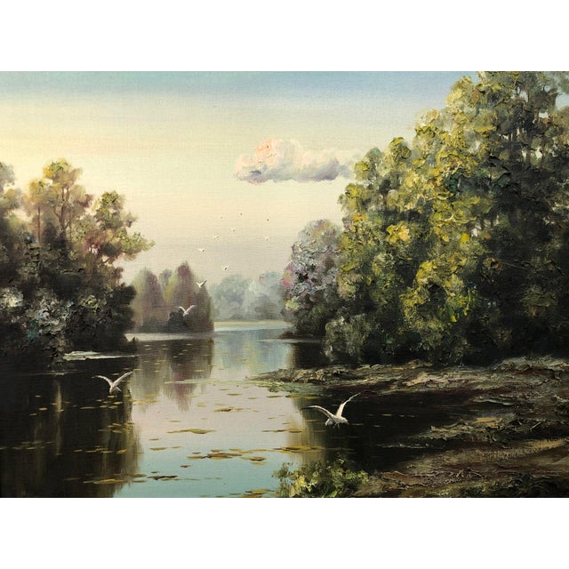 "Morning Glimpse Through the Trees" - Early 20th Century Original Oil on Canvas Signed on the Bottom, Framed For Sale - Image 6 of 6