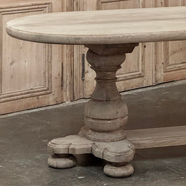 French Mid-Century Oval Trestle Table ~ Stripped Solid Oak For Sale - Image 13 of 18