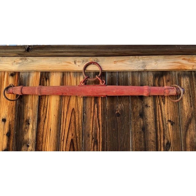 Brick Red Early 20th Century Rustic Barn Yard Red Painted Wood Bar With Iron Hardware For Sale - Image 8 of 8