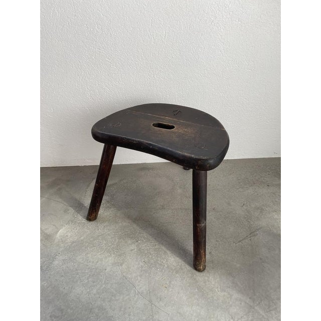 Brutalist Oak Shepherd Tripod Stool, 1950s For Sale - Image 10 of 18